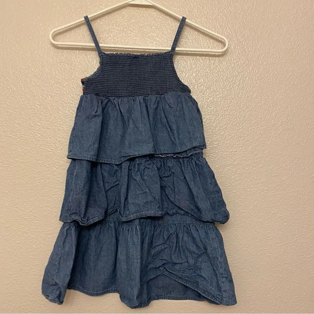 Oshkosh denim chambray tiered ruffle smocked Americana 4th of July Dress 7